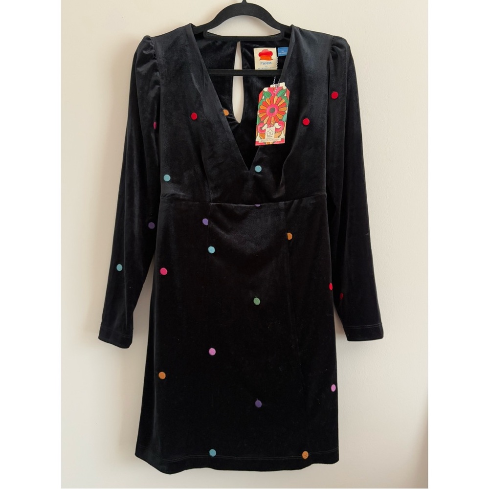 nwt: farm rio for anthropologie velvet polkadot dress